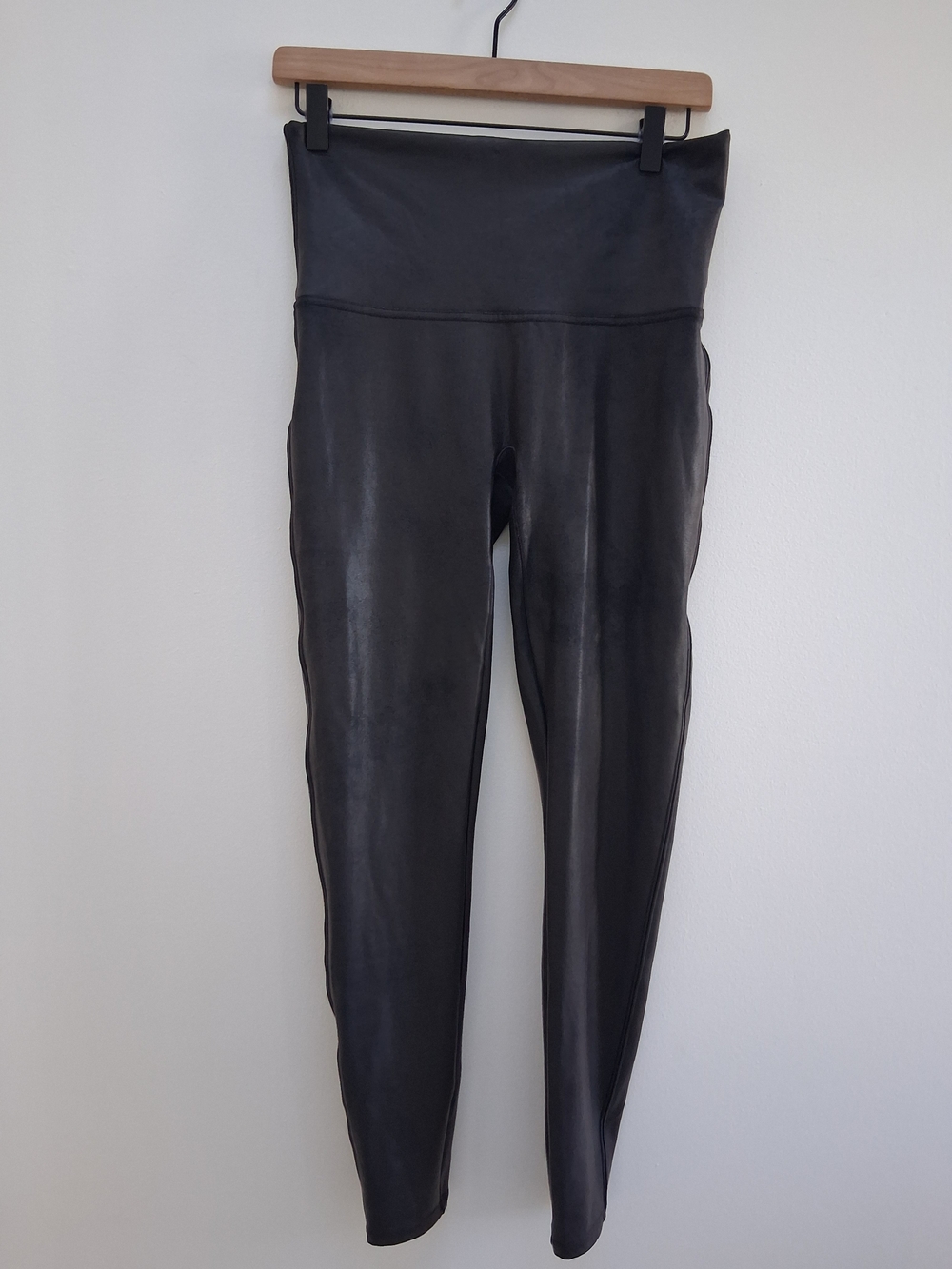 SPANX Black High-Waist Faux-Leather Leggings Shaping Size XL